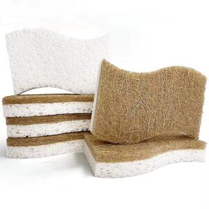 10 Pcs Natural Kitchen Sponge, Cellulose and Coconut Walnut Scrubber